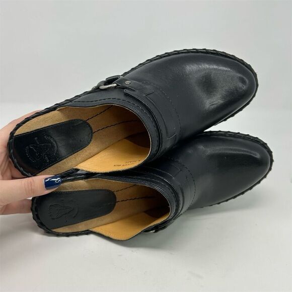 Frye Women's Black Leather Clog Mules Size 9.5 Block Heel Slip-On Western - Picture 10 of 16